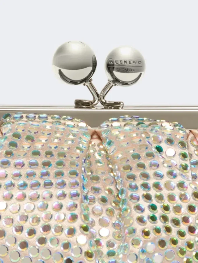 Rhinestone-adorned small satin pasticcino bag, antique rose Rhinestone-adorned small satin pasticcino bag, antique rose