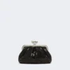 Rhinestone-adorned small satin pasticcino bag, dark grey