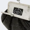 Rhinestone-adorned small satin pasticcino bag, dark grey