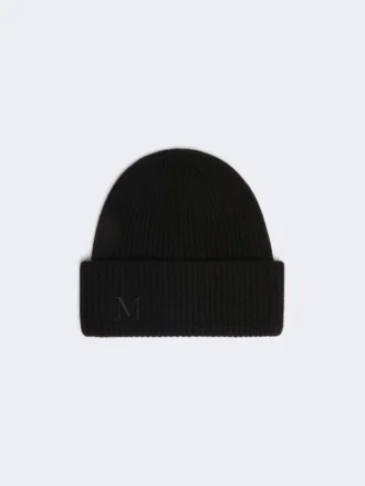 Rib-knit cashmere beanie hat, black