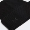 Rib-knit cashmere beanie hat, black