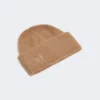 Rib-knit cashmere beanie hat, camel