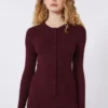 Rib-knit viscose cardigan, bordeaux