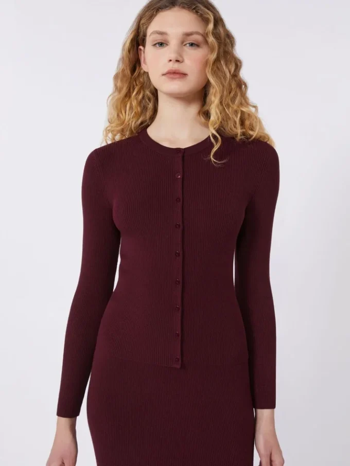 Rib-knit viscose cardigan, bordeaux