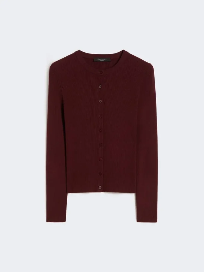 Rib-knit viscose cardigan, bordeaux