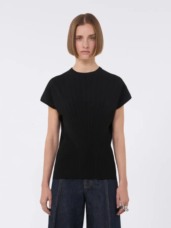 Rib-knit viscose sweater, black