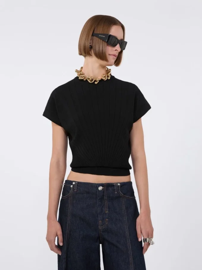 Rib-knit viscose sweater, black