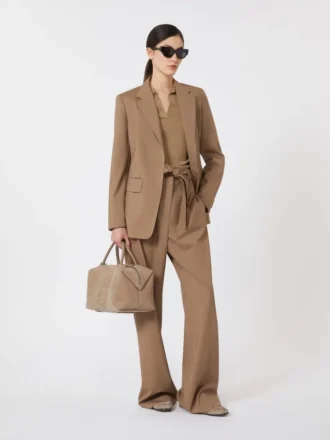 Stretch wool cloth trousers, hazelnut brown