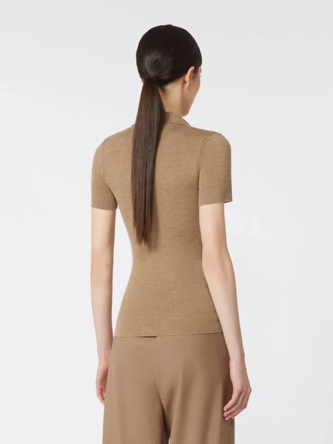 Rib-knit wool polo shirt, gold beige brown