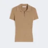 Rib-knit wool polo shirt, gold beige brown