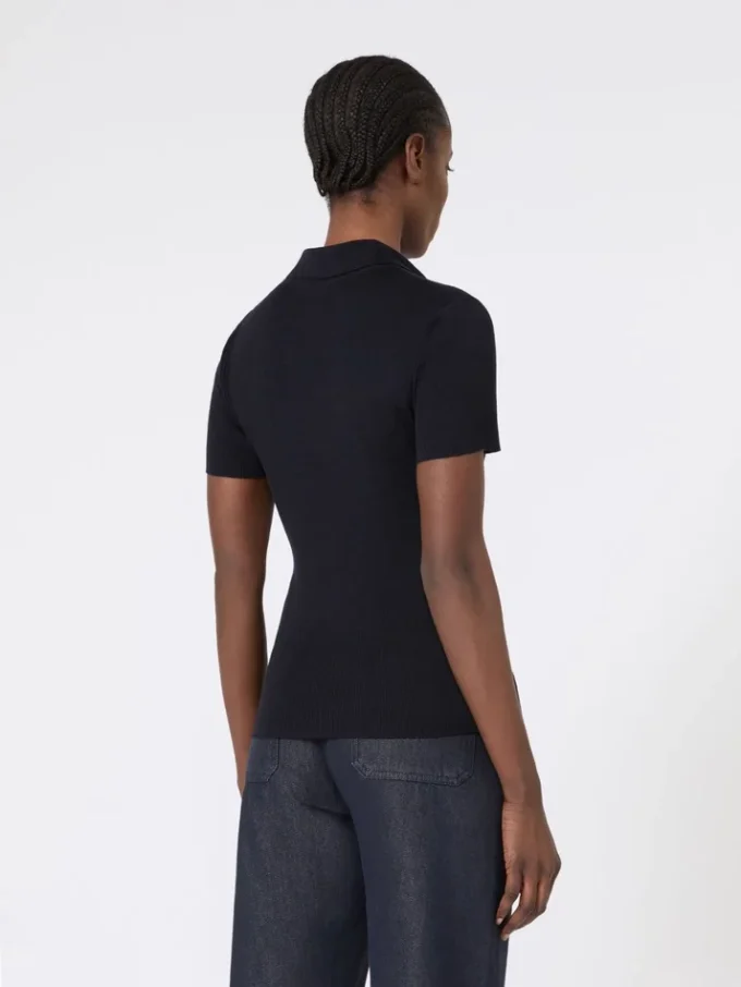 Rib-knit wool polo shirt, ultramarine