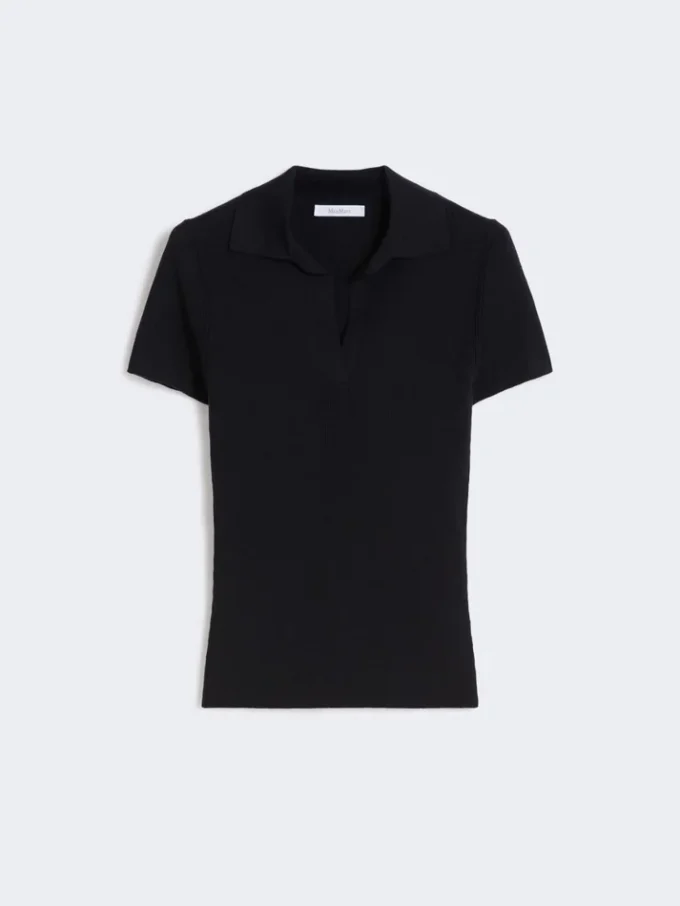 Rib-knit wool polo shirt, ultramarine