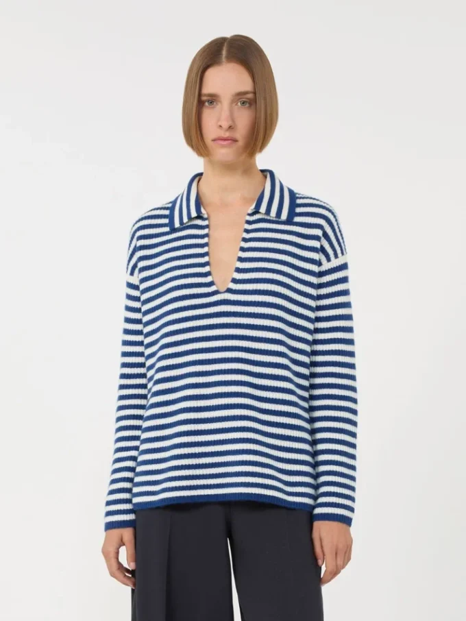 Ribbed cashmere jumper, white blue
