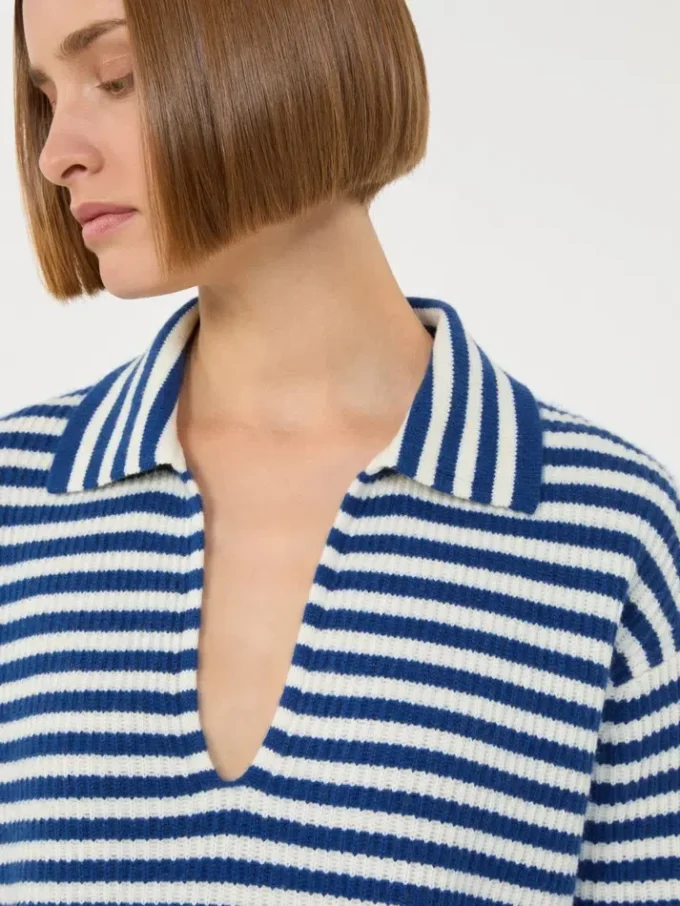 Ribbed cashmere jumper, white blue