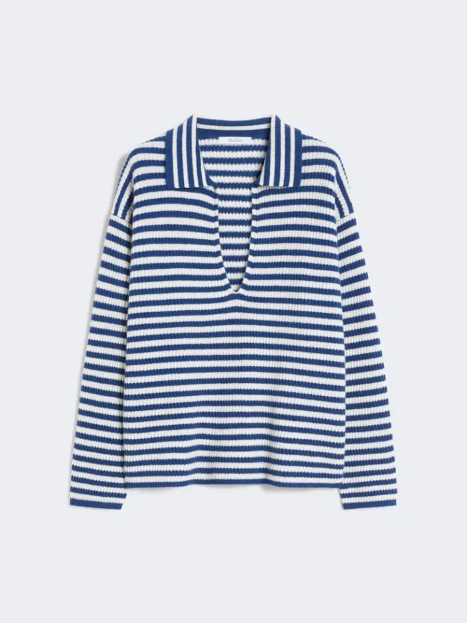 Ribbed cashmere jumper, white blue