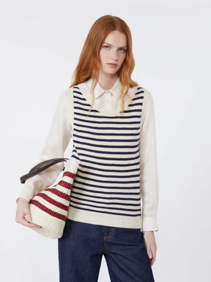 Ribbed cotton yarn jumper, navy