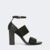 Sandals in calfskin and elasticated webbing, black