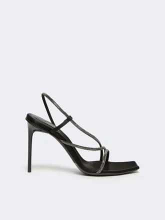 Satin and crystal sandals, black