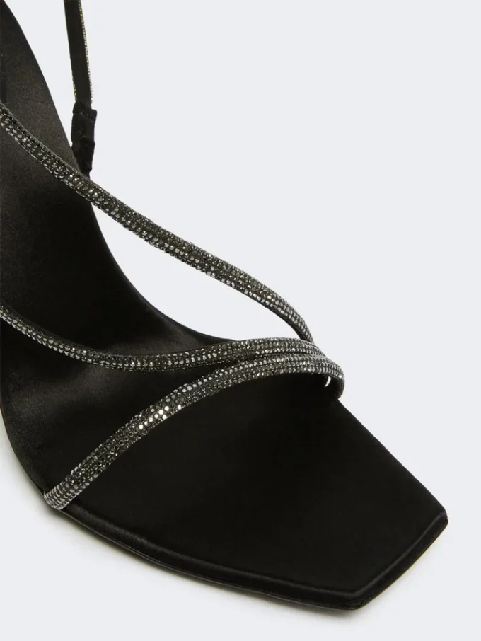 Satin and crystal sandals, black