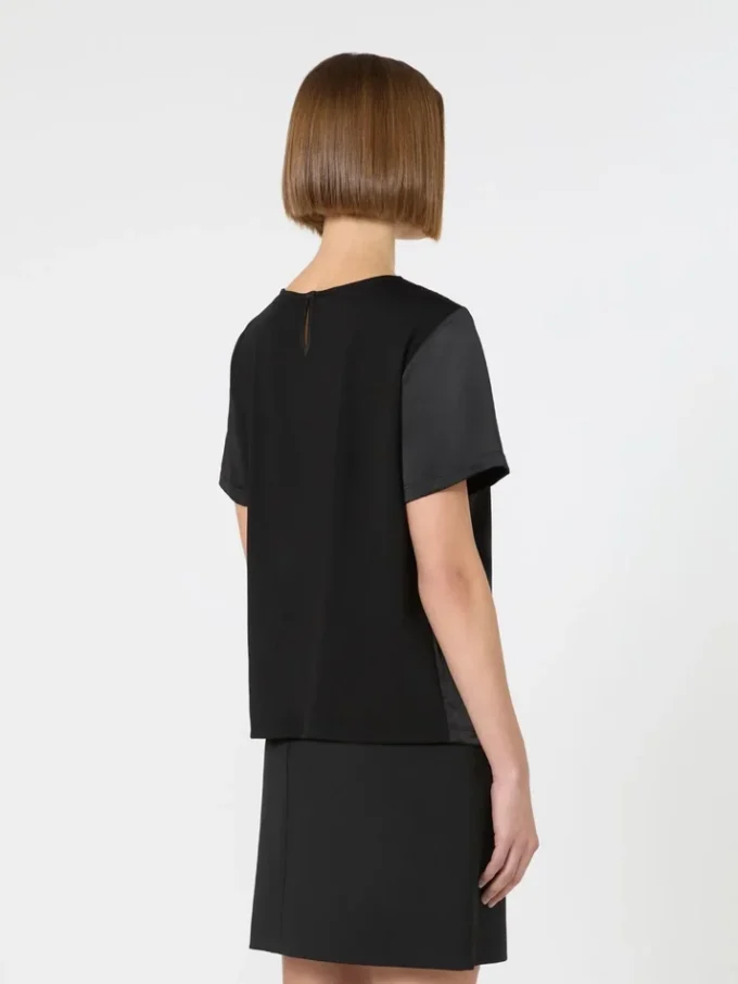 Satin and jersey t-shirt, black