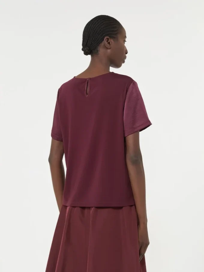 Satin and jersey t-shirt, bordeaux