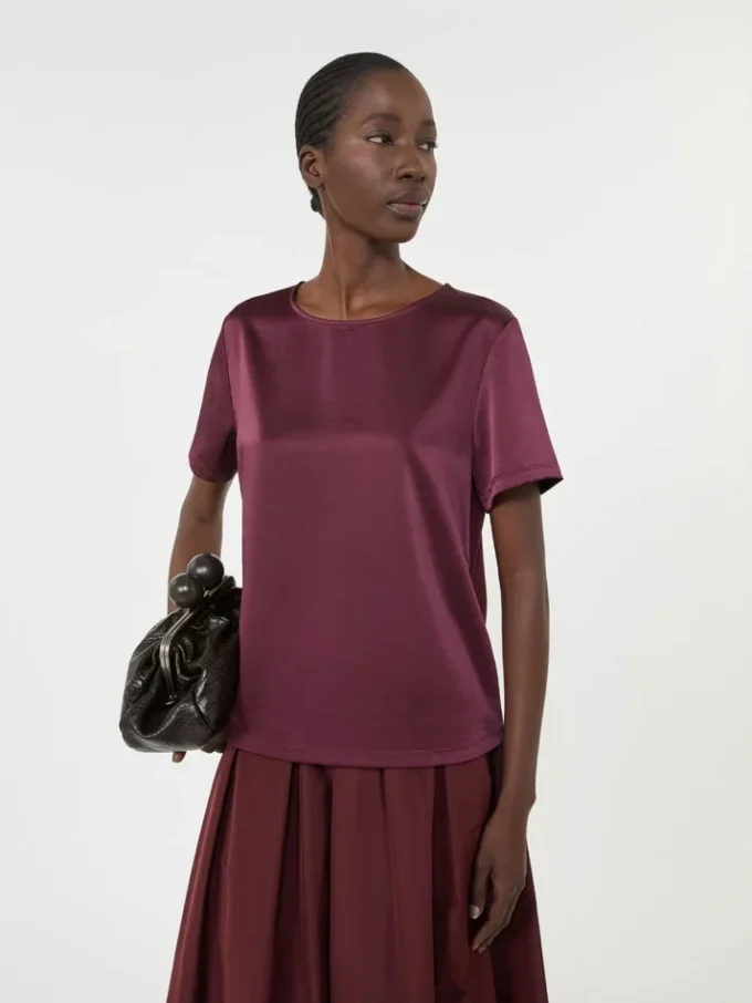 Satin and jersey t-shirt, bordeaux