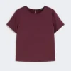 Satin and jersey t-shirt, bordeaux