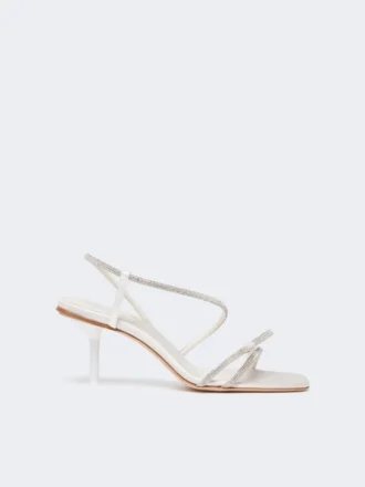 Satin and rhinestone sandals, ivory