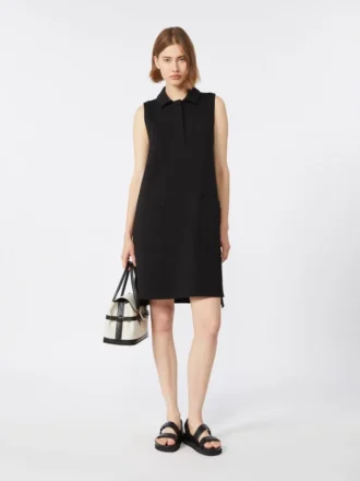 Scuba jersey polo dress, black