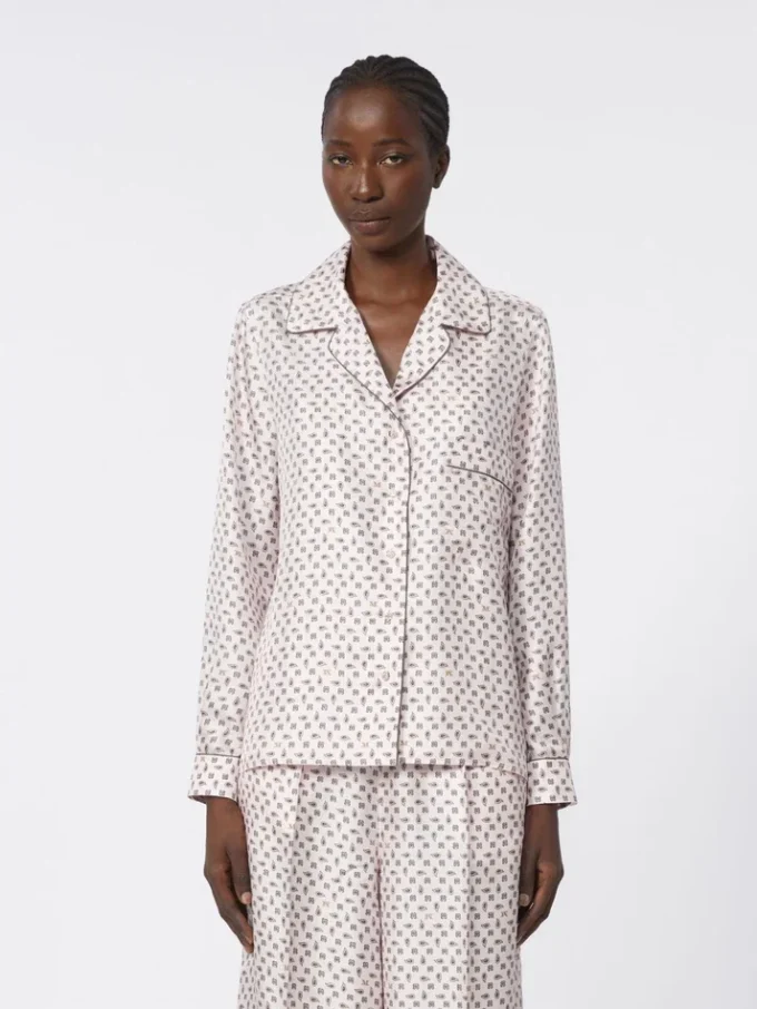 Semi-fitted printed silk shirt, pink