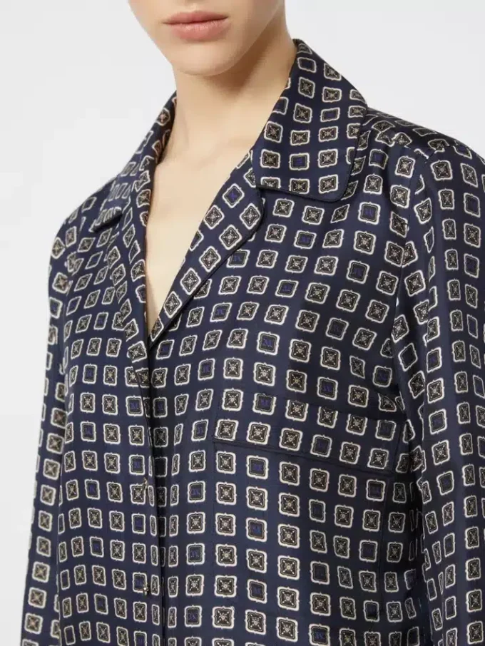 Semi-fitted printed silk shirt, ultramarine