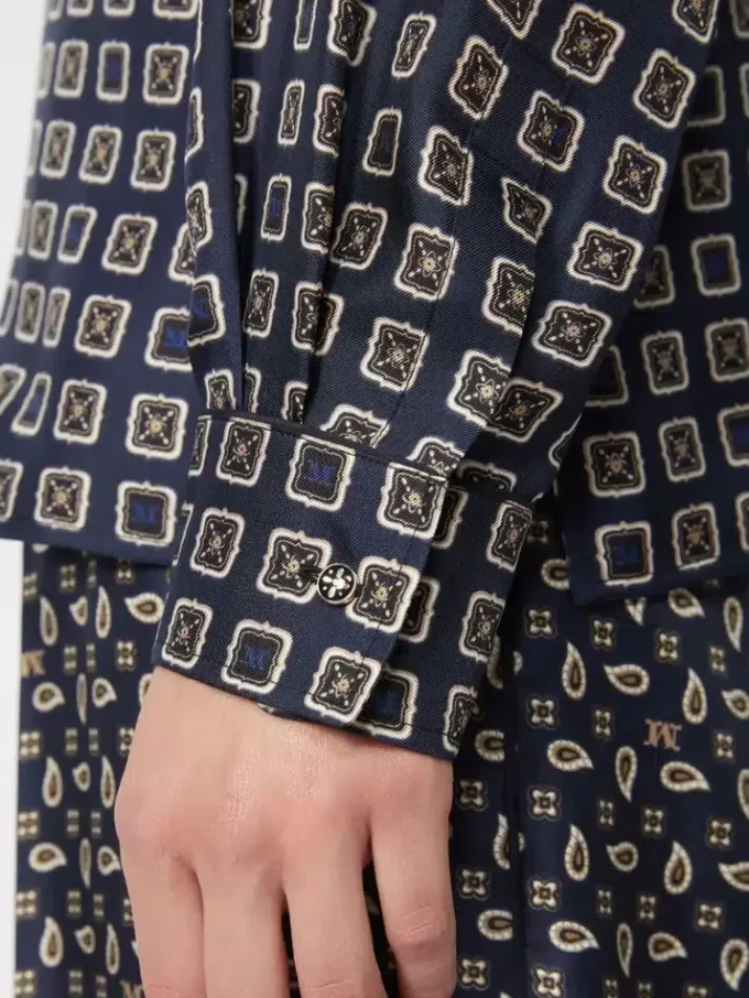 Semi-fitted printed silk shirt, ultramarine