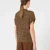 Sequin-adorned mesh-knit cotton sweater, hazelnut brown
