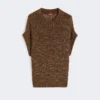 Sequin-adorned mesh-knit cotton sweater, hazelnut brown
