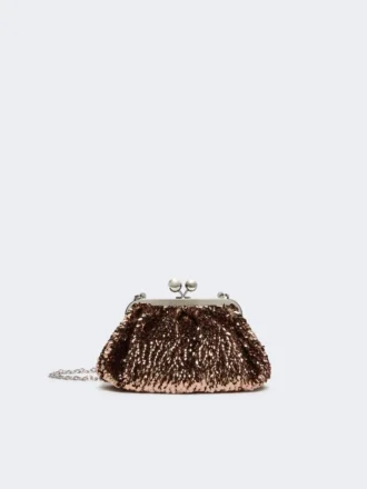 Sequin-adorned small satin pasticcino bag, pink