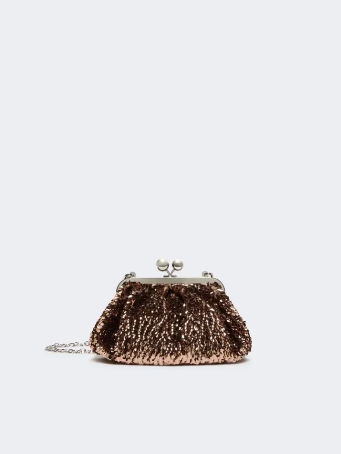 Sequin-adorned small satin pasticcino bag, pink