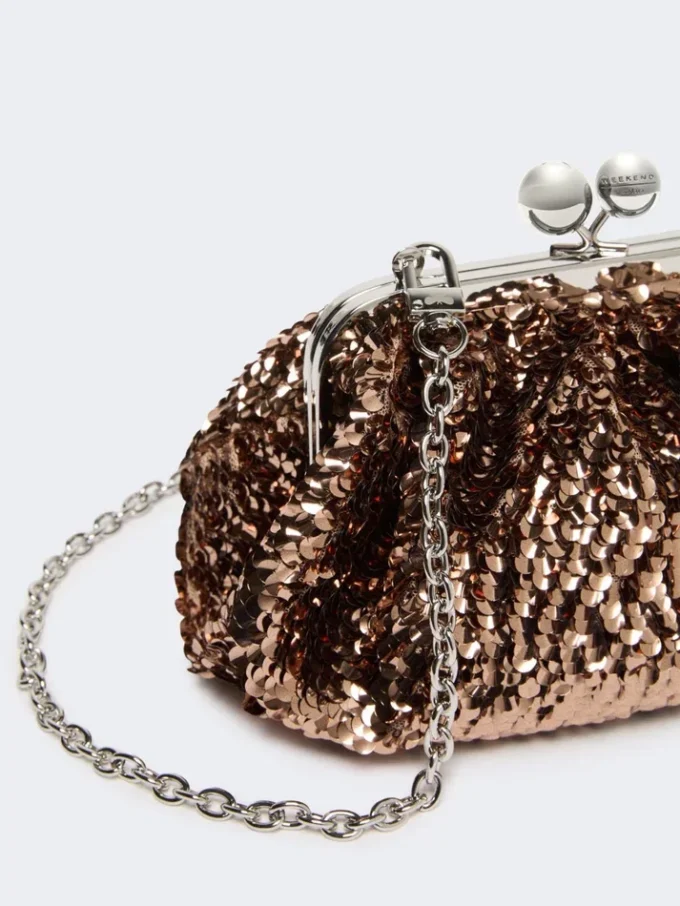 Sequin-adorned small satin pasticcino bag, pink