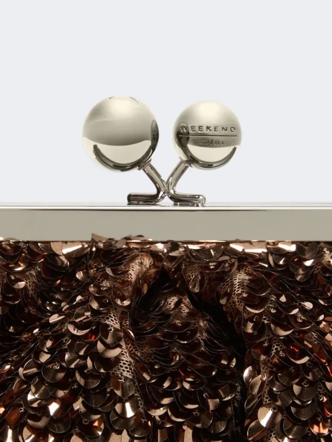 Sequin-adorned small satin pasticcino bag, pink