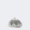 Sequin-adorned small satin pasticcino bag, silver