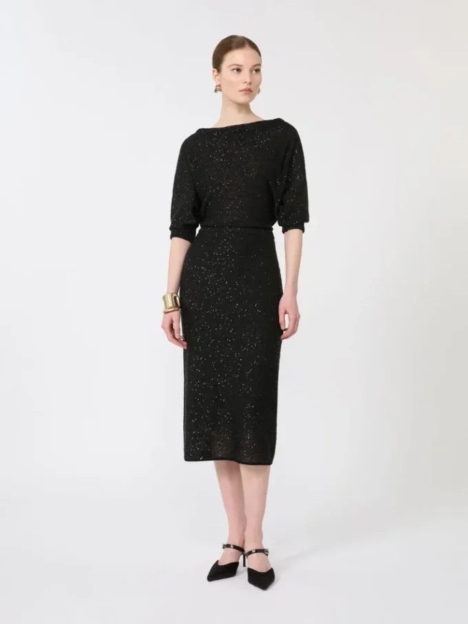Sequinned viscose yarn dress, black