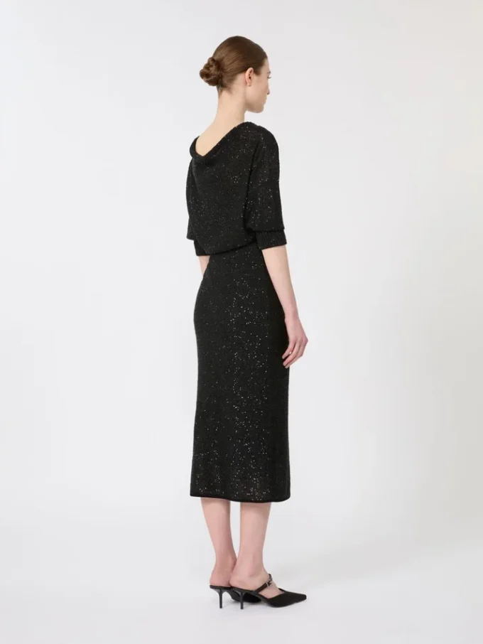 Sequinned viscose yarn dress, black