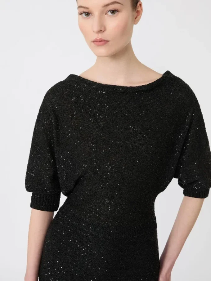 Sequinned viscose yarn dress, black