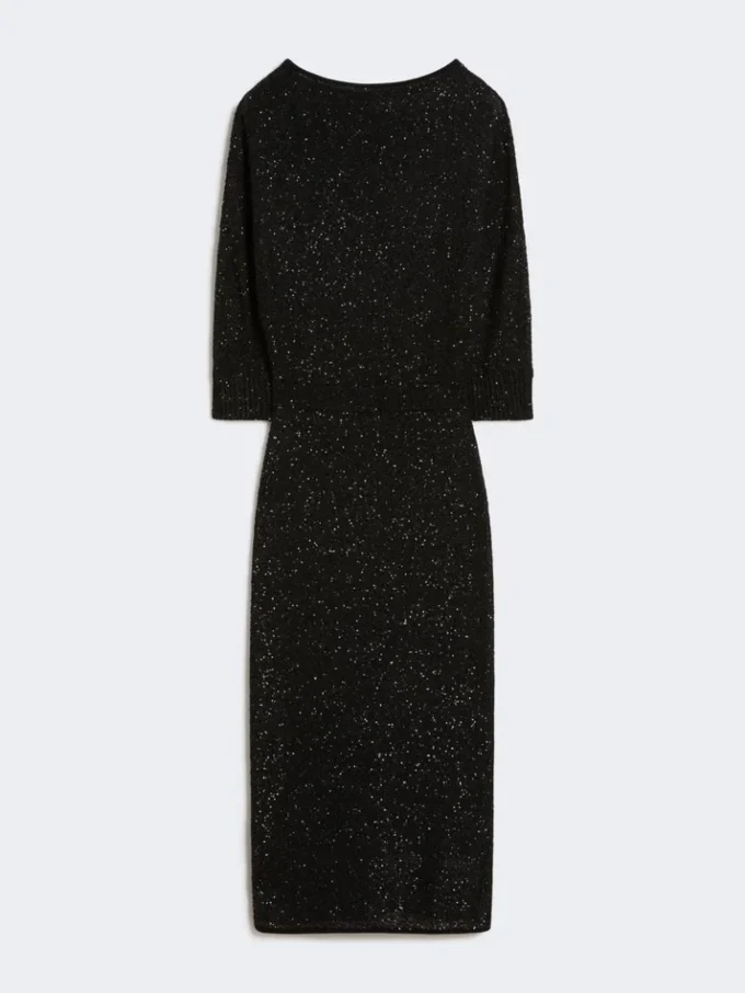 Sequinned viscose yarn dress, black