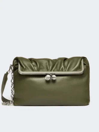Shiny nappa leather envelope pasticcino bag, dark green