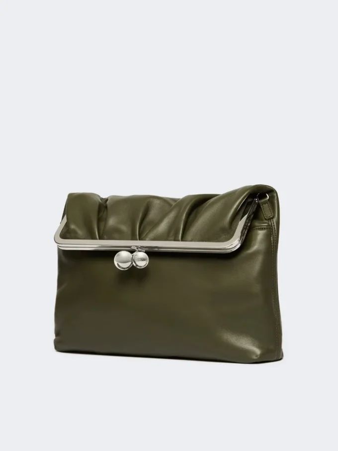 Shiny nappa leather envelope pasticcino bag, dark green