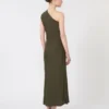 Shiny satin one-shoulder dress, moss green