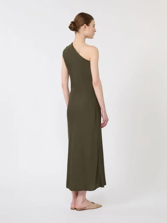 Shiny satin one-shoulder dress, moss green