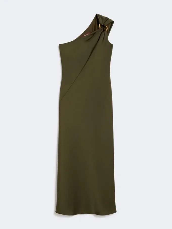 Shiny satin one-shoulder dress, moss green