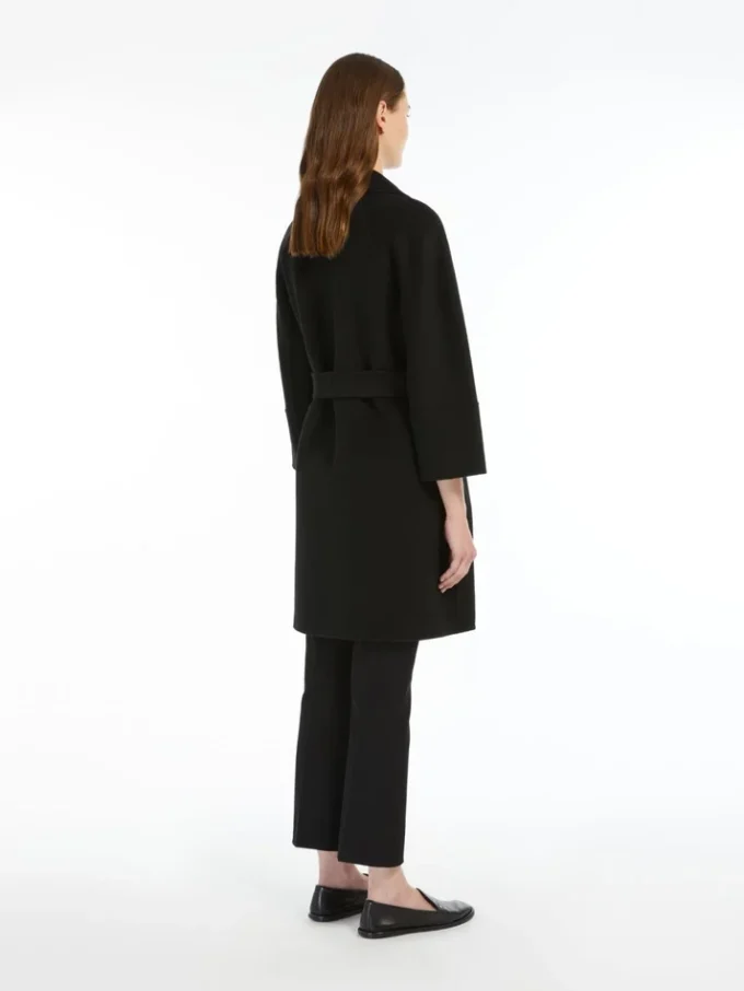 Short double-faced wool coat, black