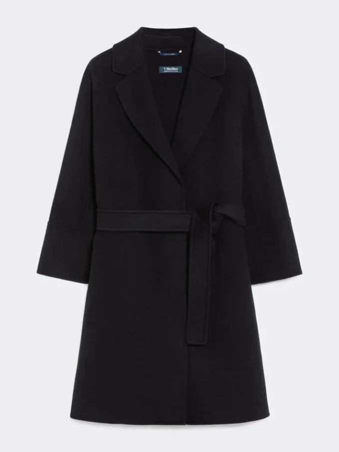 Short double-faced wool coat, black